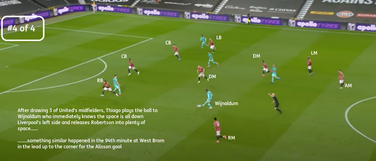 RoryFitz9's tweet photo. Thiago taking the ball deep at Old Trafford, drawing in 3 Utd Mids by walking into the middle of them sucking the game to the right, then getting Robbo free on the left (🐦1/3)
He did the same in the build up to winning the 94th min corner v WBA (🐦2/3)
#LFC #SiennaSteps #Thiago https://t.co/lAvrDW6Srz