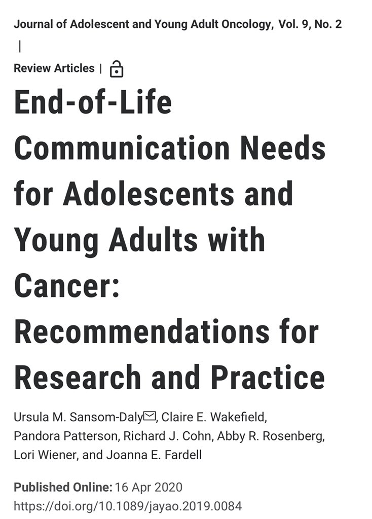 usansomdaly's tweet photo. #IPOS2021 These factors are key for #AYA #cancer pts whose #communication skills are still emerging & who rely on their #MDT care team to help them navigate the relational aspects of #EoLC conversations Prof #Butow described👇🏻
We wrote on this here👉🏻https://t.co/z96clJLmQX 3/ https://t.co/loY7Ff25UY