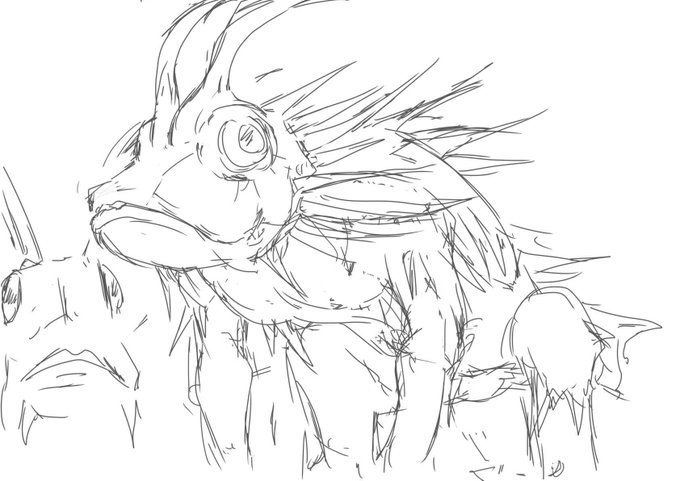 この間いただいたカサゴの刺身が尋常じゃなく美味しかったのでクリーチャー化。明らかに毒ポケモン(ポケモンやった事ないが)。

そろっと水棲帝国の設定も決めにゃならんなぁ。 