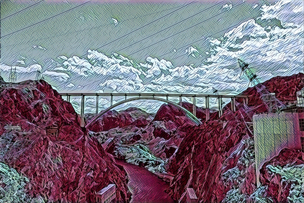 Hoover Bridge

#HooverBridge #Bridge #InNevada #Nevada #VisitNevada #VisitNV #Outside #WalkAbout #Art #Photography #Colorful #Prisma #PrismaEdit #PrismaRemix #PrismaAI #AI