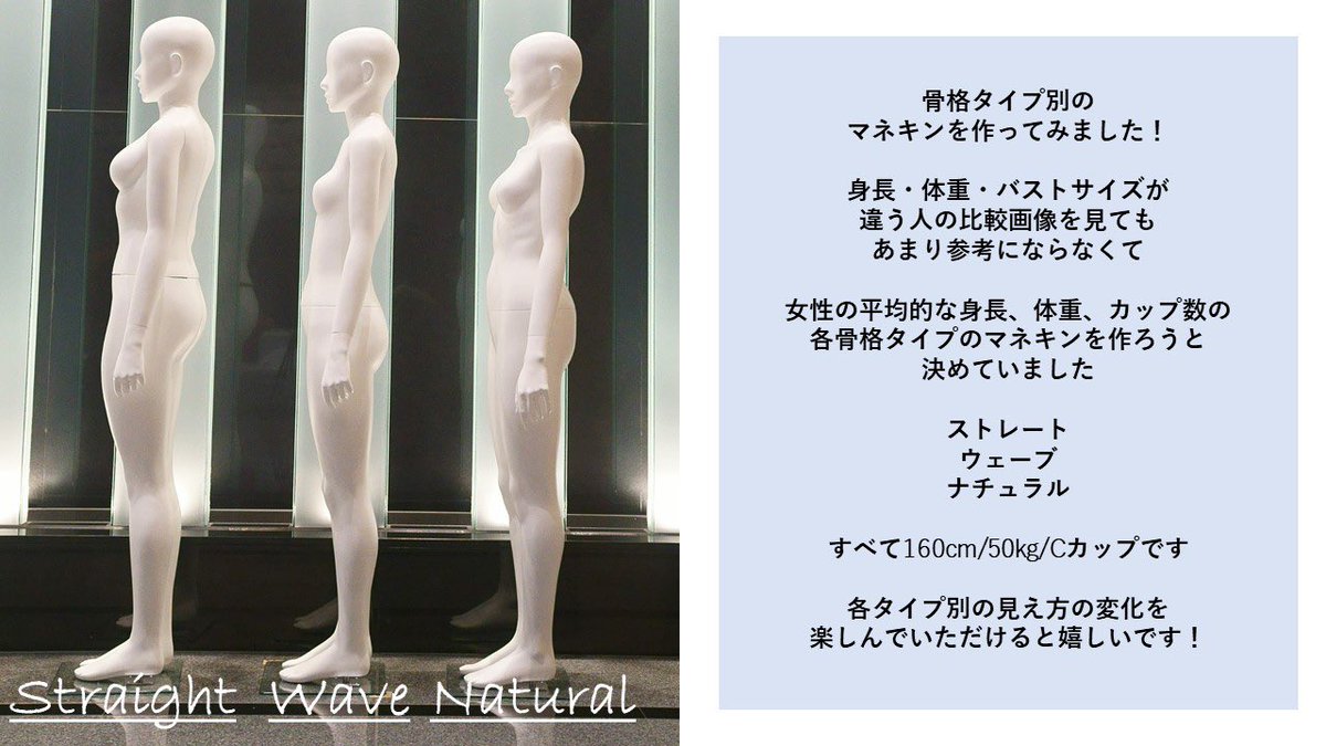 サキエルちゃん イメージコンサルタント 骨格診断を知っている誰もが こんなのあったらいいなと思ったことがある 骨格診断 3タイプ別マネキン を作ってみちゃいました これらは全タイプ160cm 50kg Cカップという共通点がありながら 骨格