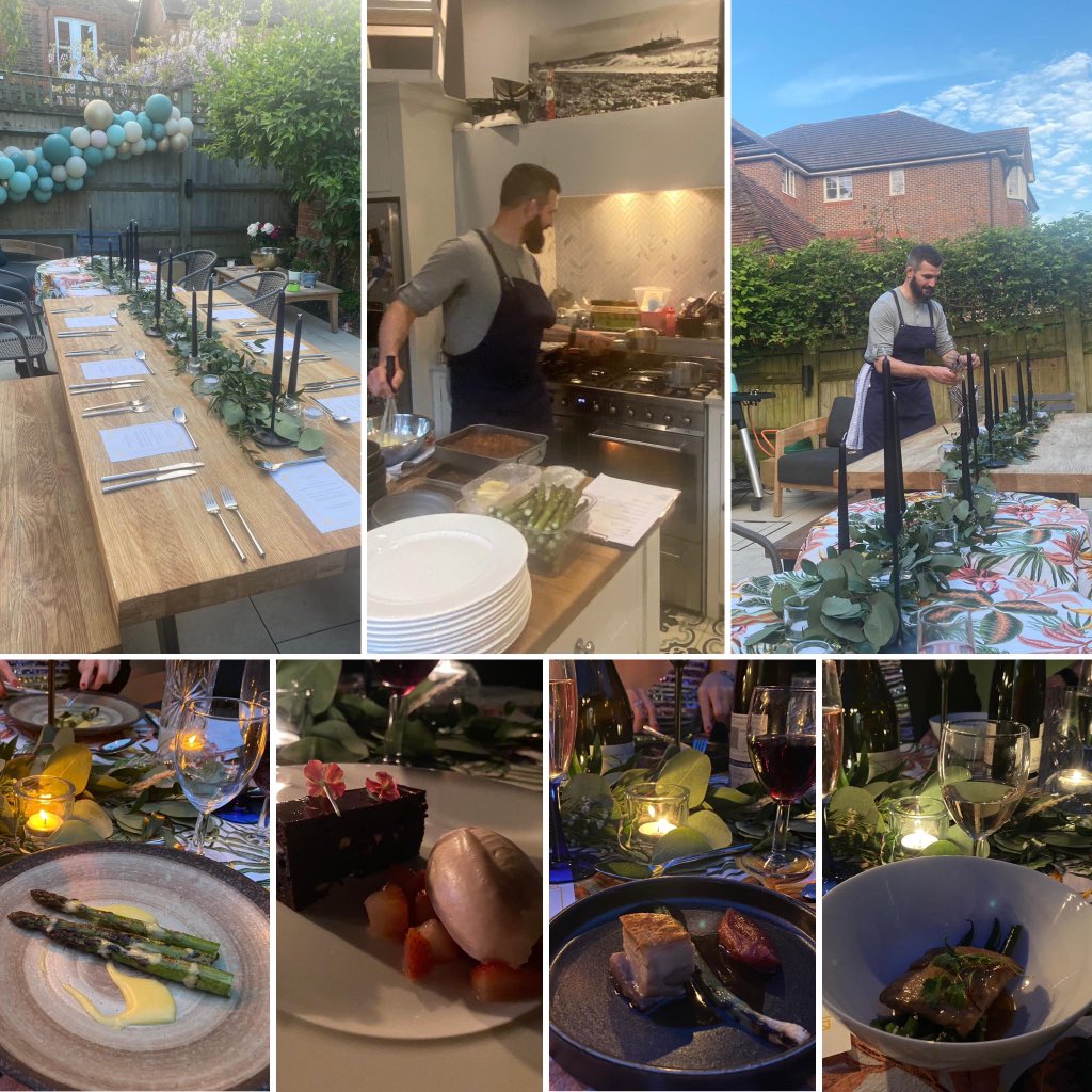 I cooked a 6 course dinner last night in the kitchen and on the BBQ including a reverse sear of beef. Cooked low and slow in the oven then caramelised on the BBQ! 
Simple seasonal flavours with a relaxed service in the comfort of your own home or garden 👨🏻‍🍳❤️

Contact me to book