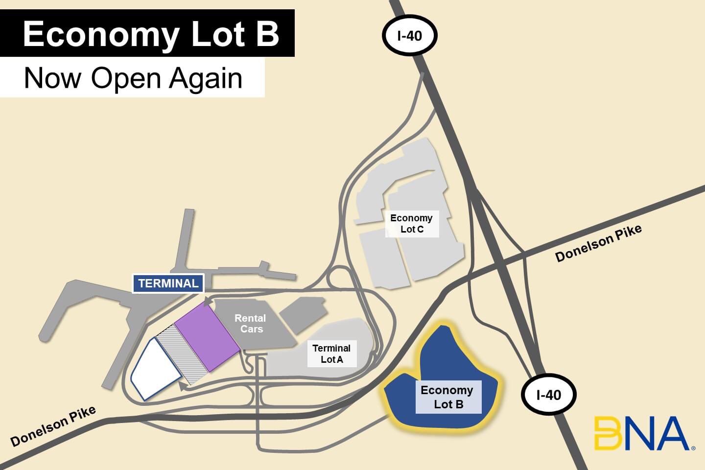 Fly Nashville On Twitter Parking Update Economy Lot B Has Reopened If You Plan To Park At The Airport This Weekend Head Over To Economy Lot B Just Off Of Donelson