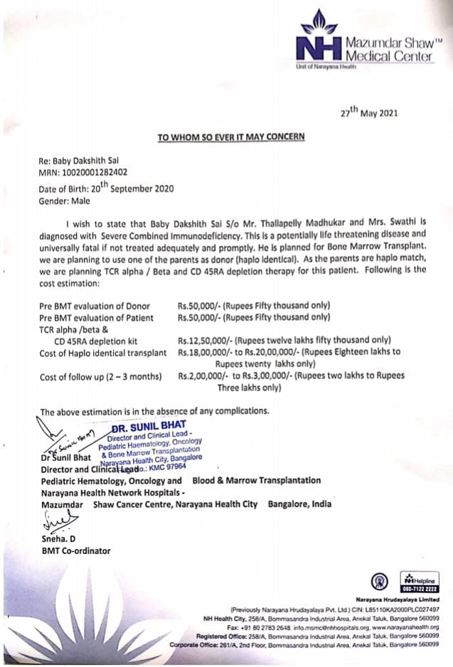chintu4494's tweet photo. Hope you will Assist @KTRTRS SIR,Thank you🙏

On Behalf My Degree lecturer(Maduhkar sir).His Son, Dakshith Sai(8 months old)is Suffering with severe Combined immunodeficiency by birth.For the treatment He need 35,00,000Lakhs. HeCan't afford that much amount.Hope you support Sir🙏 https://t.co/qA1loaWdh7
