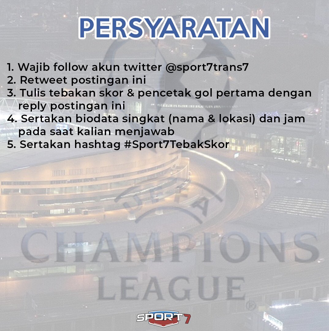 sport7trans7's tweet photo. 🚨 #SPORT7TEBAKSKOR 🚨
 
Biar nonton finalnya lebih greget, ikut Tebak Skor Spor7, yuk!

Cukup baca, tulis, dan ikuti semua persyaratan lain, untuk memenangkan hadiah spesial. 🎁

Semoga beruntung. 😉 https://t.co/SVb7ww5yML