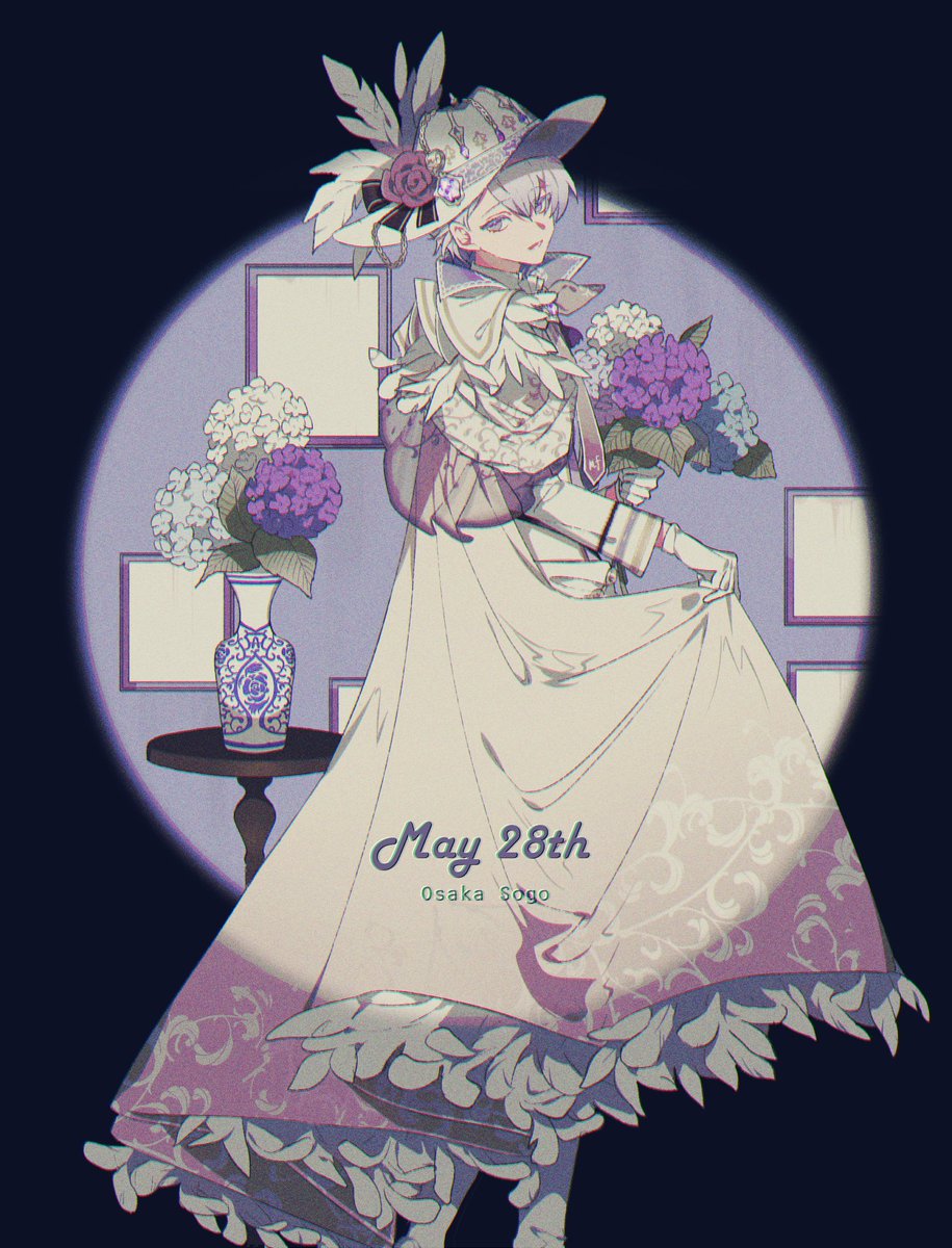 flower solo dress skirt hold hat gloves white gloves  illustration images