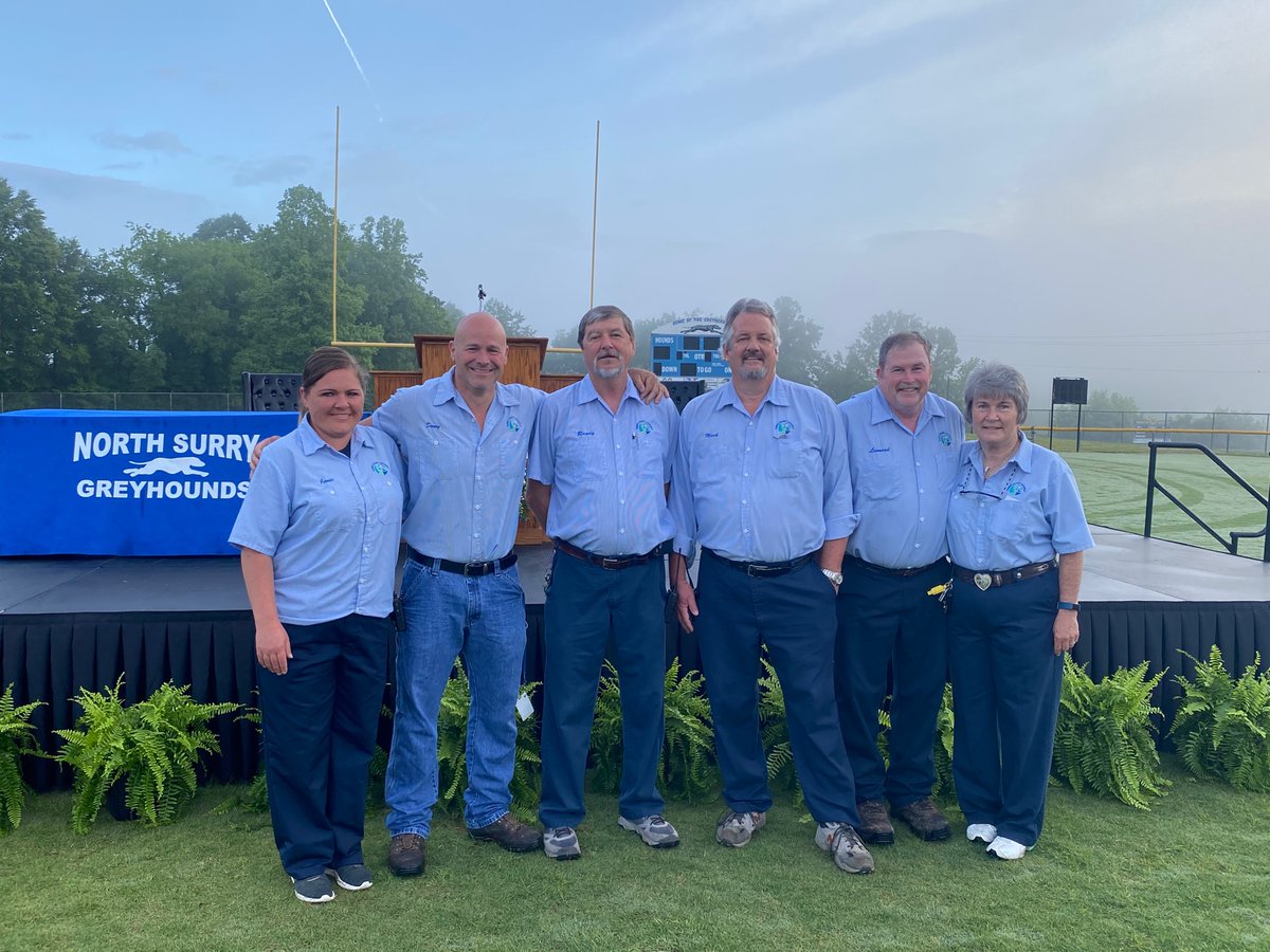 NSHSOfficial's tweet photo. It’s Graduation Day!!!!!  Our custodians were are all at North Surry before 6 am this morning to finish setup for graduation and dry the bleachers and chairs!  Thank you to our hard-working custodians! https://t.co/cCjdG1Iu3P