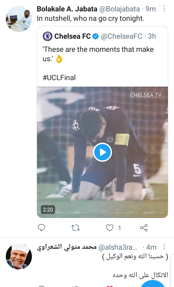 ameerfixam's tweet photo. @Bolajabata .....
Baba , shey you see the next tweet under?🙄🙄🙄
Victory is from God,  and with his Grace,  ChelseaFc shall win tonight. 🙏
#OnGodAlone
Twitter algorithm 😁😁 https://t.co/6FNvaWWECF