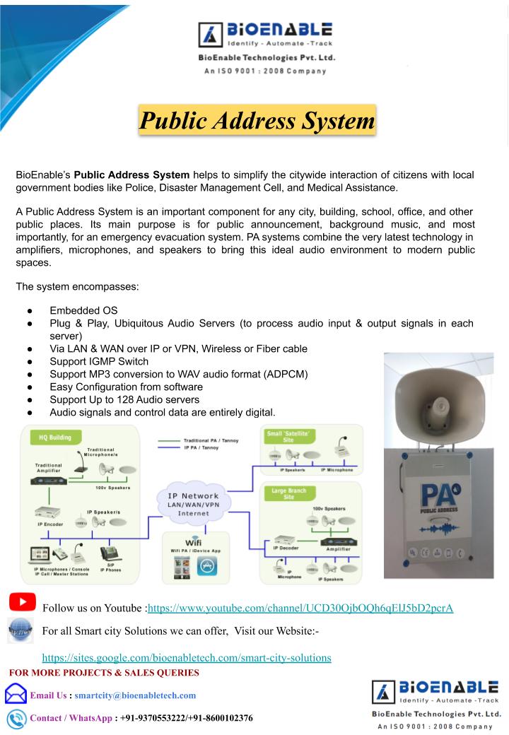 smartcity_W's tweet image. #BioEnableTech offers Public address system under Smart city solution  to broadcast general and emergency messages for public awareness. #PAsystem #SmartCity 

@NeGD_GoI @_DigitalIndia 

Reach us:smartcity@bioenabletech.com
Visit us: sites.google.com/bioenabletech.…