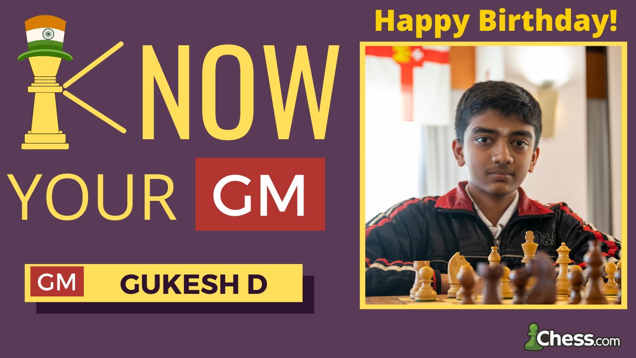 Chess.com - India on X: Happy Birthday to GM Gukesh D! 🥳 @DGukesh is the  second youngest GM in history! Know all about him and the game from which  he became a