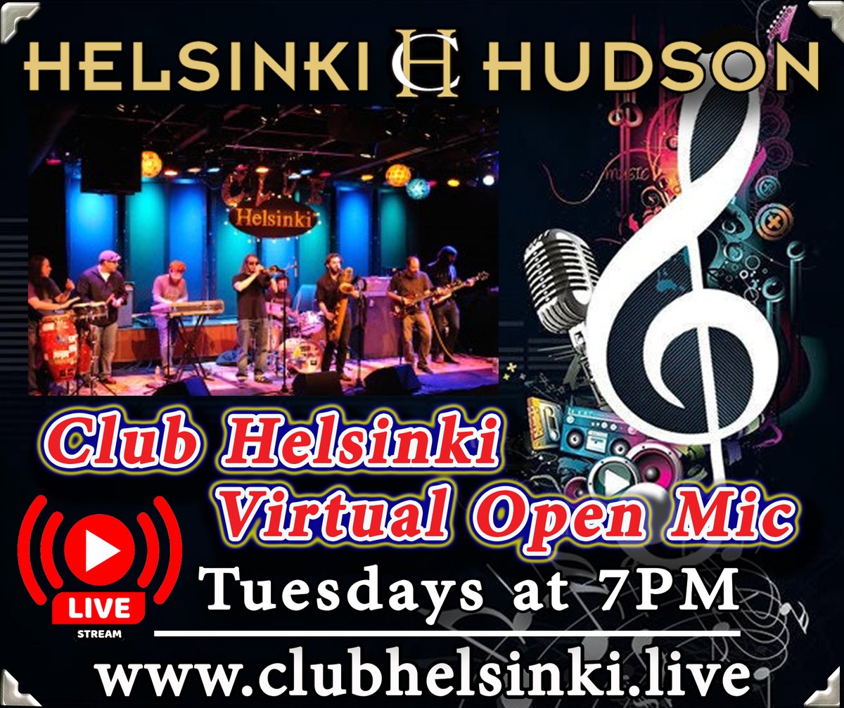 Tune in Tuesday tonight's'  7pm EST  to our Club Helsinki Virtual Open Mic show via  our website (https://t.co/u08T1FK2uG) https://t.co/6OZUIBMITh