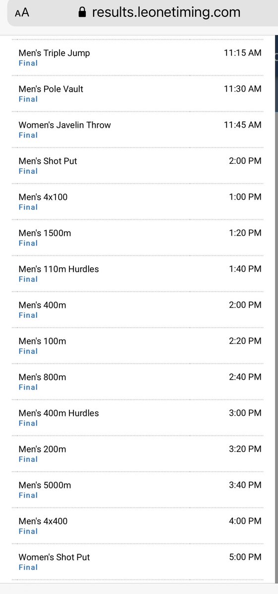 Finals day!!!! <a href="/WillyWonka4151/">Wilson</a> 110H at 1:40pm est. <a href="/Zmarhancock25/">Zach Hancock</a> shot put at 2pm est.