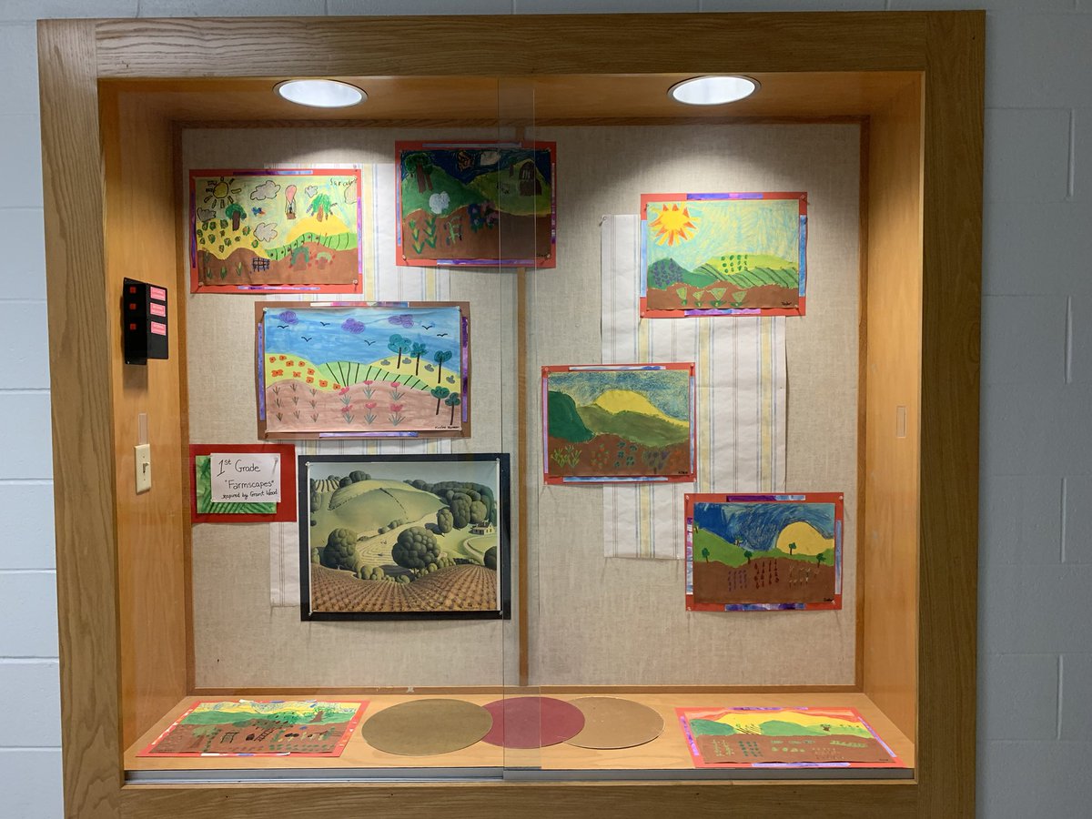 My first graders had so much fun making their “farmscapes” after Grant Wood. One student asked me to look up how pineapples grow so she could include them in her picture.😀