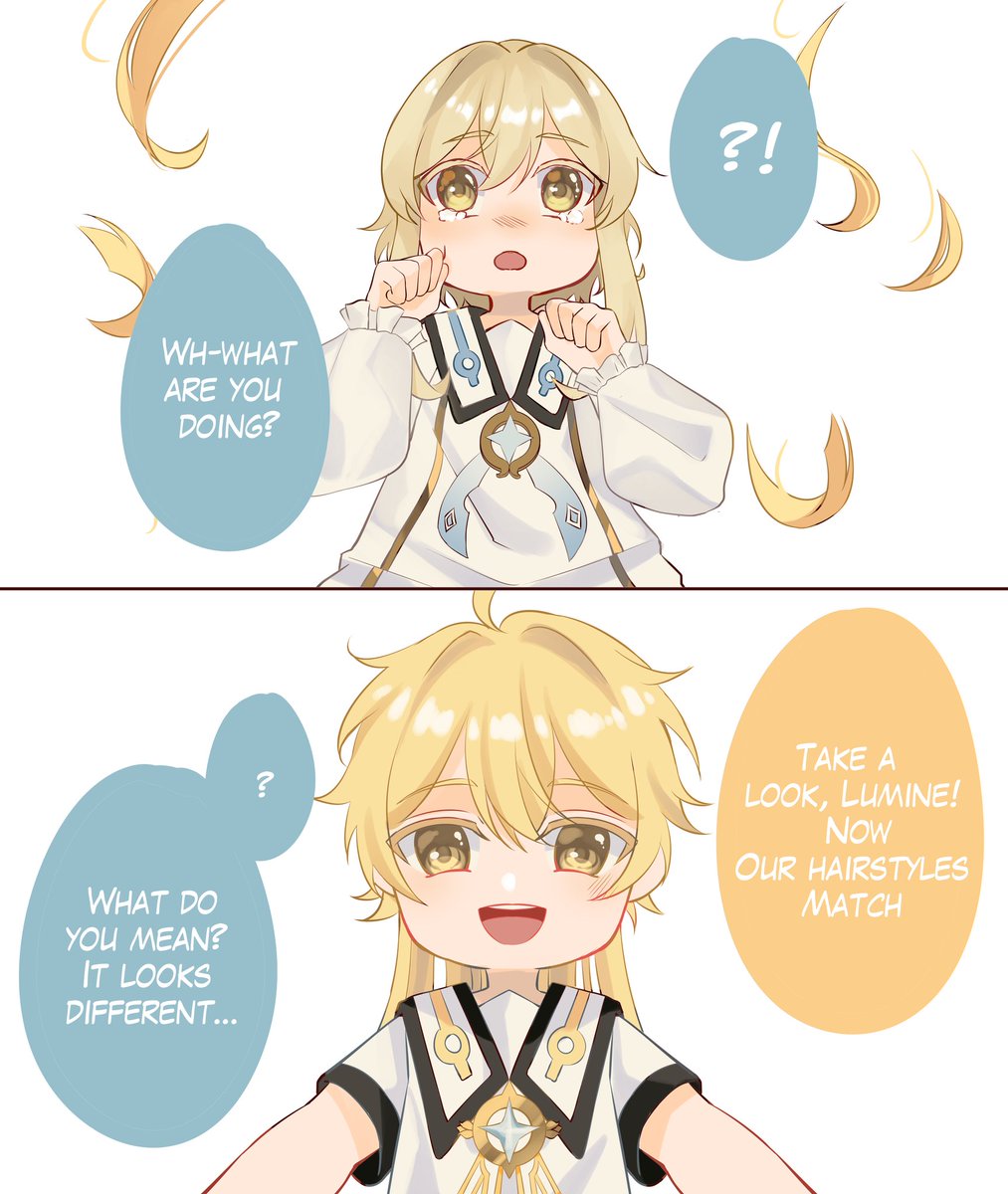 Haircut ✂️☀️🌙 (1/2) #原神 #GenshinImpact #Aether #Lumine 