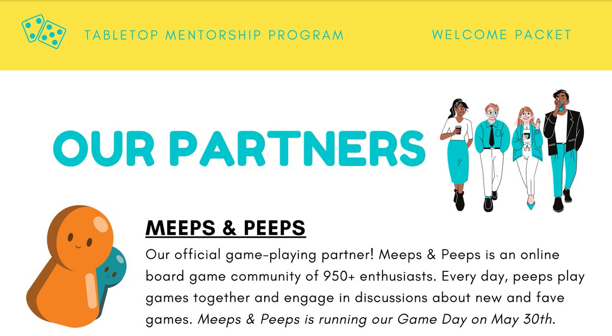 playwithmeeps's tweet photo. 📢🎉 Happy to announce that we're partnering with the @TabletopMentor program to host game days for their mentors and mentees to play and socialize on platforms like @BoardGameArena @roll20app @Sovranti @TabletopiaGames @TabletopSim! https://t.co/aAk580oZxB
