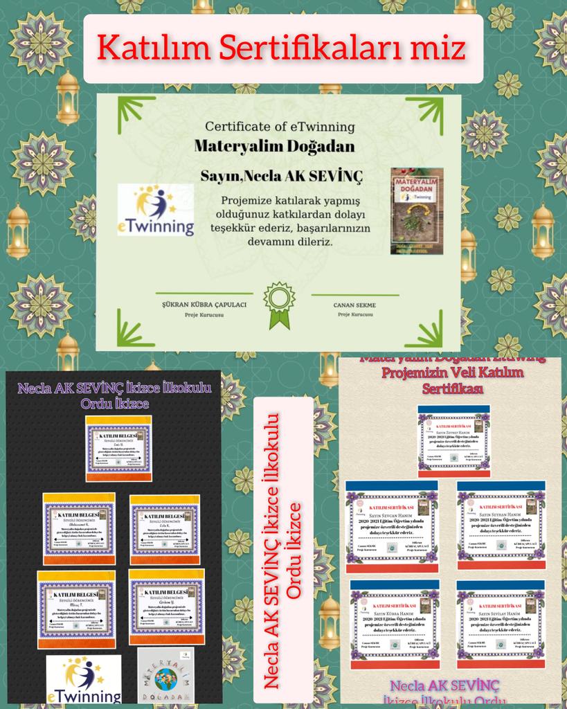 <a href="/MDogadan/">MATeryalim Doğadan</a>  eTwinnig projemizin sonuna geldik ben bu projeden inanılmaz keyf aldım.Öğrencilerim ve benim için inanılmaz deneyim oldu proje arkadaşlarıma kurucularimiza çok teşekkür ederim <a href="/ikizceilkokulu/">İkizce İlkokulu</a> <a href="/ikizcemem52/">İKİZCE İLÇE MEM</a> <a href="/eTwinningDestek/">eTwinning Projects Dissemination</a> @