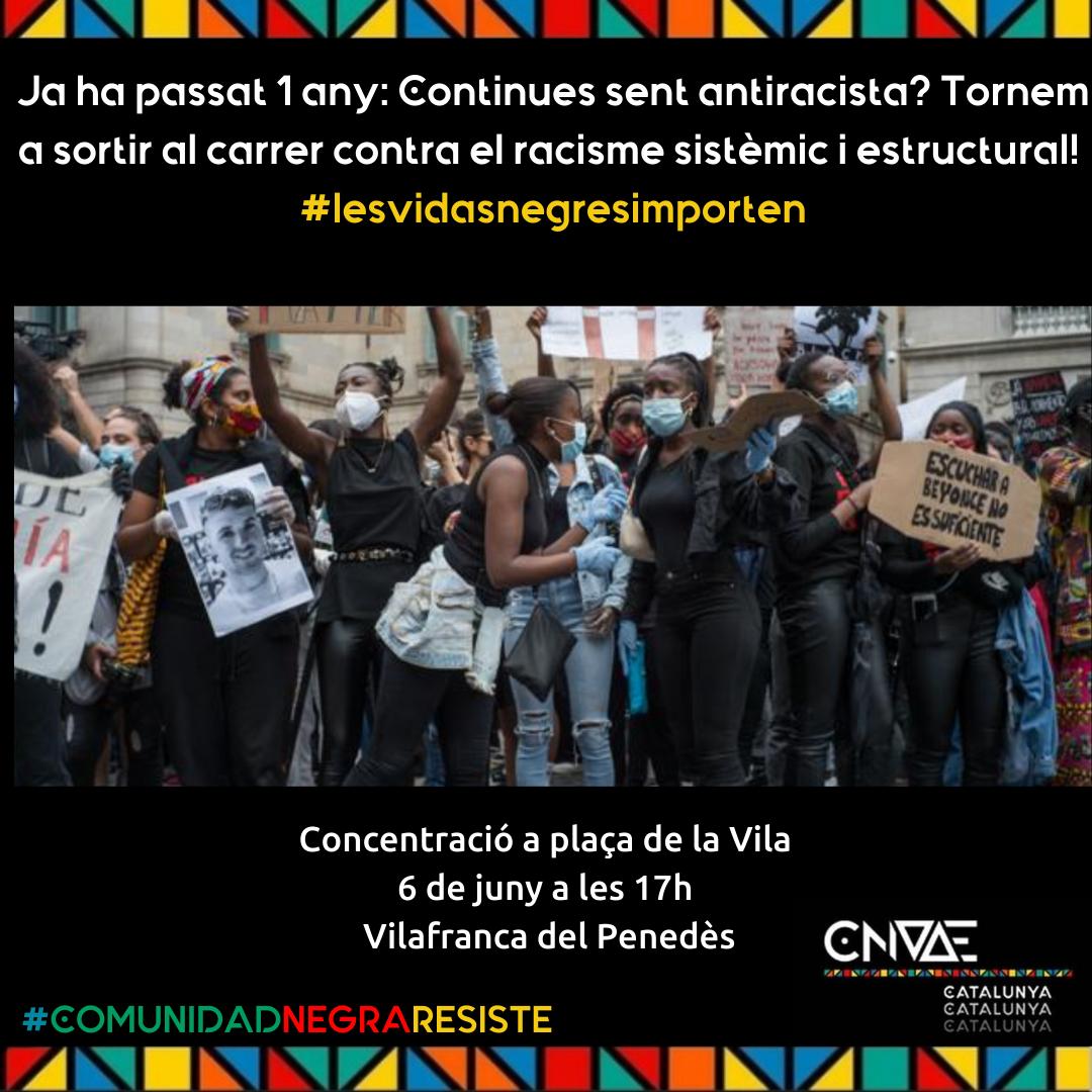 Ja ha passat un any: continues sent antiracista?
Donem suport a <a href="/CnaaeB/">CNAACAT</a>
👇🏿👇🏿
📅 Diumenge, 6 de juny
📍 Plaça de la Vila
🕔 17h
#LesVidesNegresImporten
#BlackLivesMatter