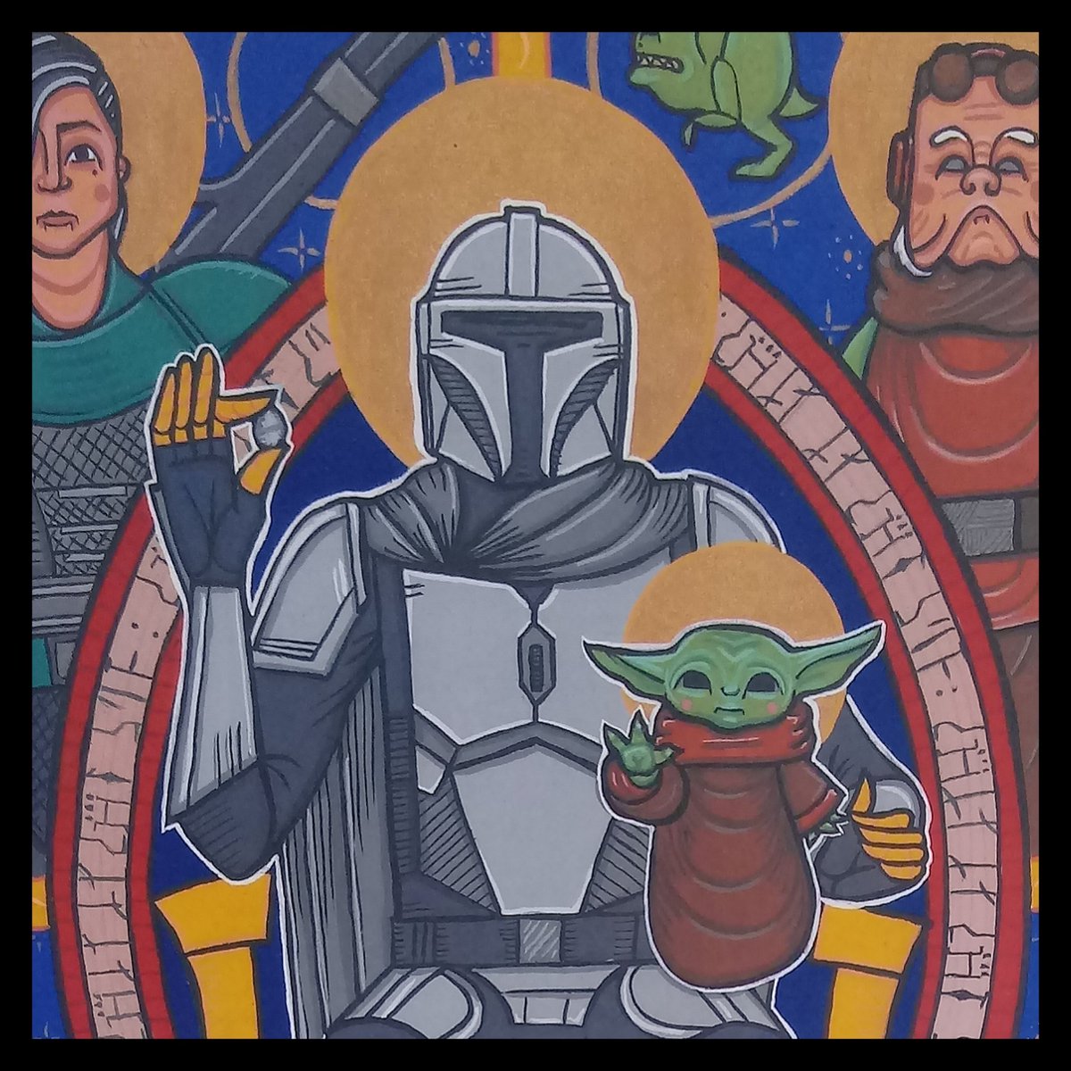 BarbyGFaba's tweet photo. ~The Mandalocrator~
Now on #Etsy !!
https://t.co/QFnw8eUAk1
It's a reinterpretation of #TheMandalorian as medieval romanic art.
- A3 print in extraprint splendorgel extra white, 300gr. paper.
- Very soft velvet touch 💕

#mandalorian #art #painting #medievalart #print #babyyoda https://t.co/gq7S6MDK9f