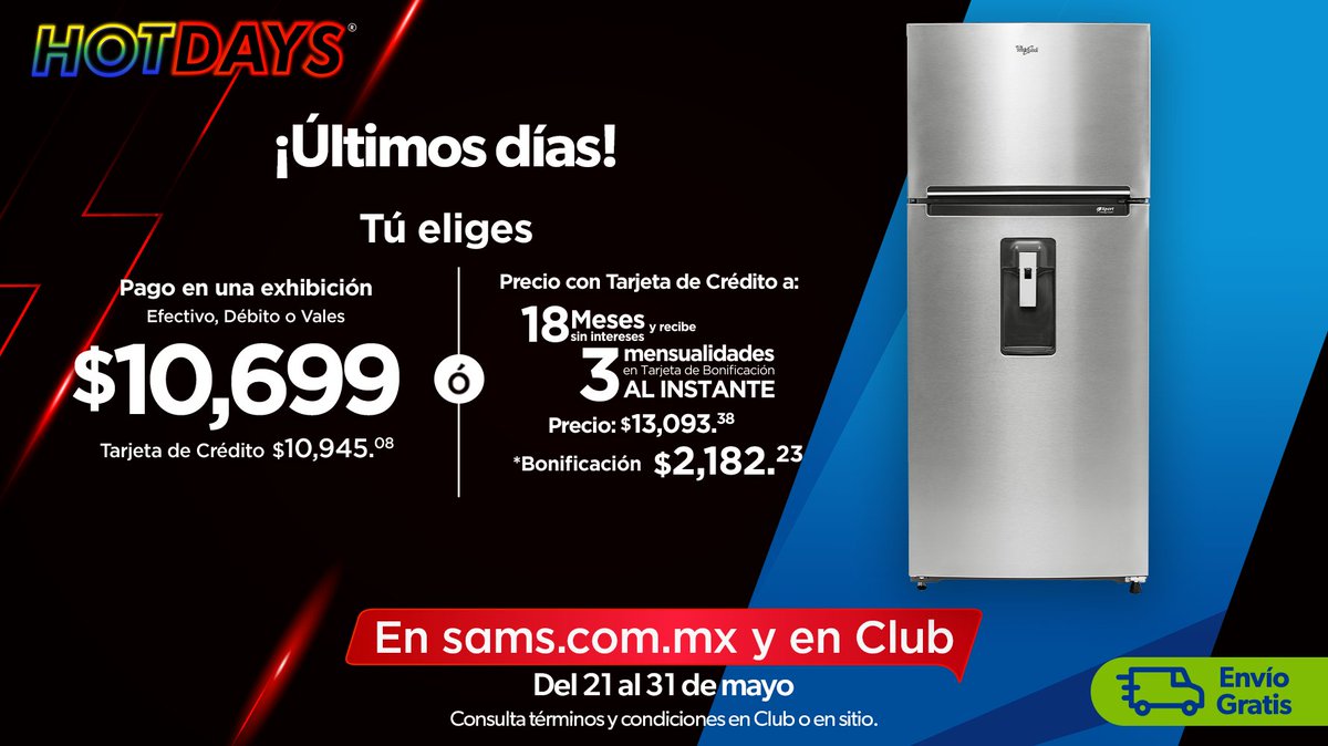 SamsClubMexico's tweet photo. En #HotDaysSamsClub compra lo mejor para tu hogar a precios irresistibles. Haz tu pedido aquí 👉 https://t.co/1GFU7rHo6N y recíbelo Gratis en casa o recoge en Club Píck Up. https://t.co/itxOP8qgPC
