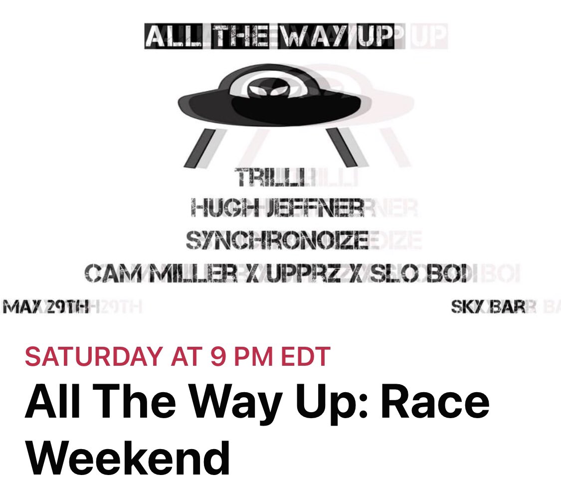 Tonight ! #allthewayup ⬆️🏁 #edition <a href="/247SkyBar/">247 Sky Bar</a> <a href="/cammillermusic/">CAM MILLER</a> @TRILLItweets <a href="/synchronoized/">Doug</a> @UPPRZdub <a href="/boi_slo/">SloBoi</a> Light em up!   🔥🏁🏁🏁🏁