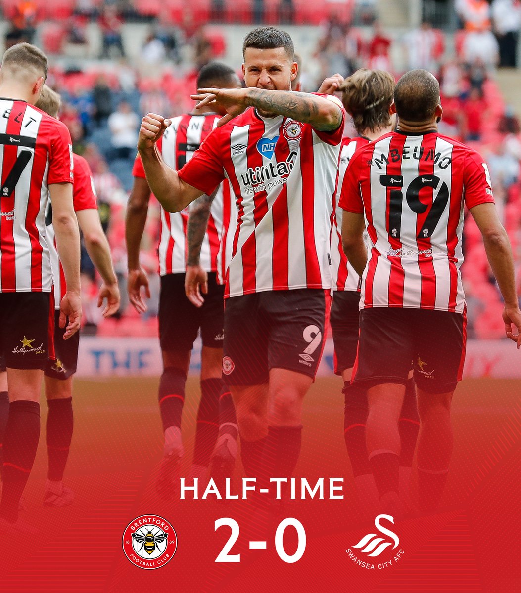 BrentfordFC's tweet photo. Ahead at the midway point 

🐝 2-0 🦢
#BrentfordFC #BRESWA https://t.co/it9wL97ngW