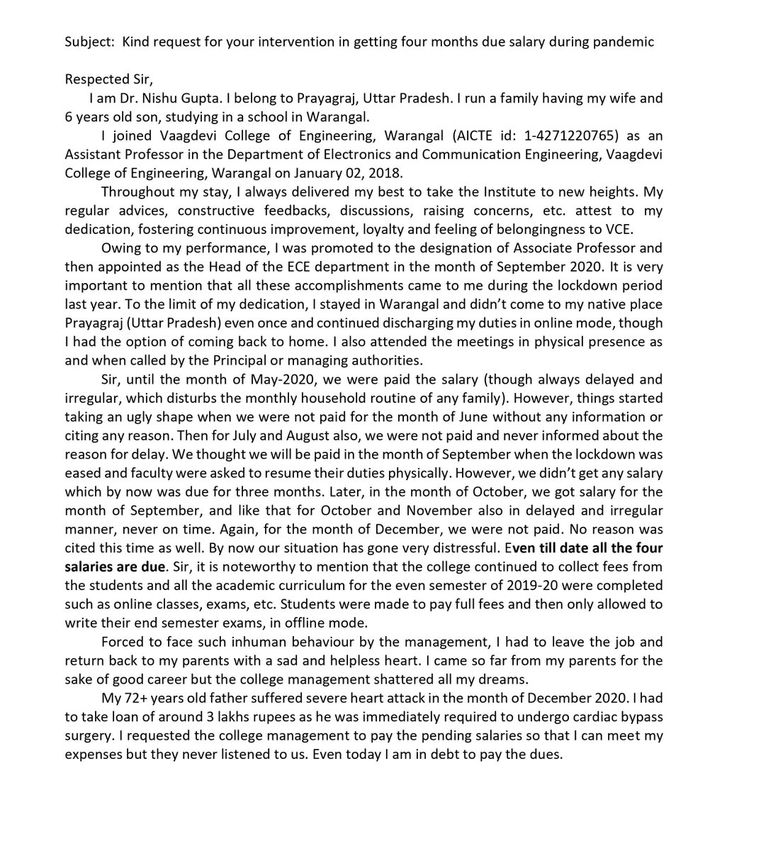 DrNishuGupta1's tweet photo. @KTRTRS Dear Sir,
I m happy to see you doing you best for your people. Please look into my grievance also. I am in very bad situation. Am attaching my problem as an image as it's pretty long to be typed here. I tweeted you earlier also. This time I hope to get a resolution Sir. https://t.co/AXIdSVWw08