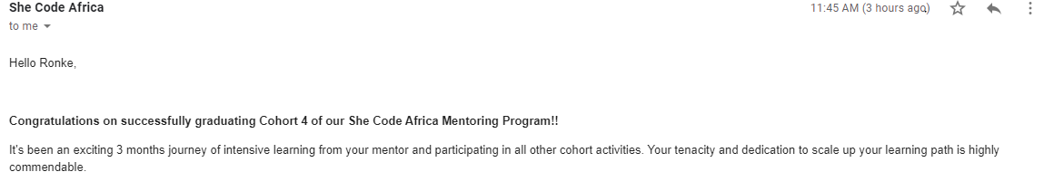 SusanRonke's tweet photo. It's been an amazing 3 months of self discovery, self development and great mentorship. Thank you so much SCA for being a part of my success story.
#SCAMentoringProgram
#SCAmentee
@SheCodeAfrica https://t.co/IDnWi3czRI