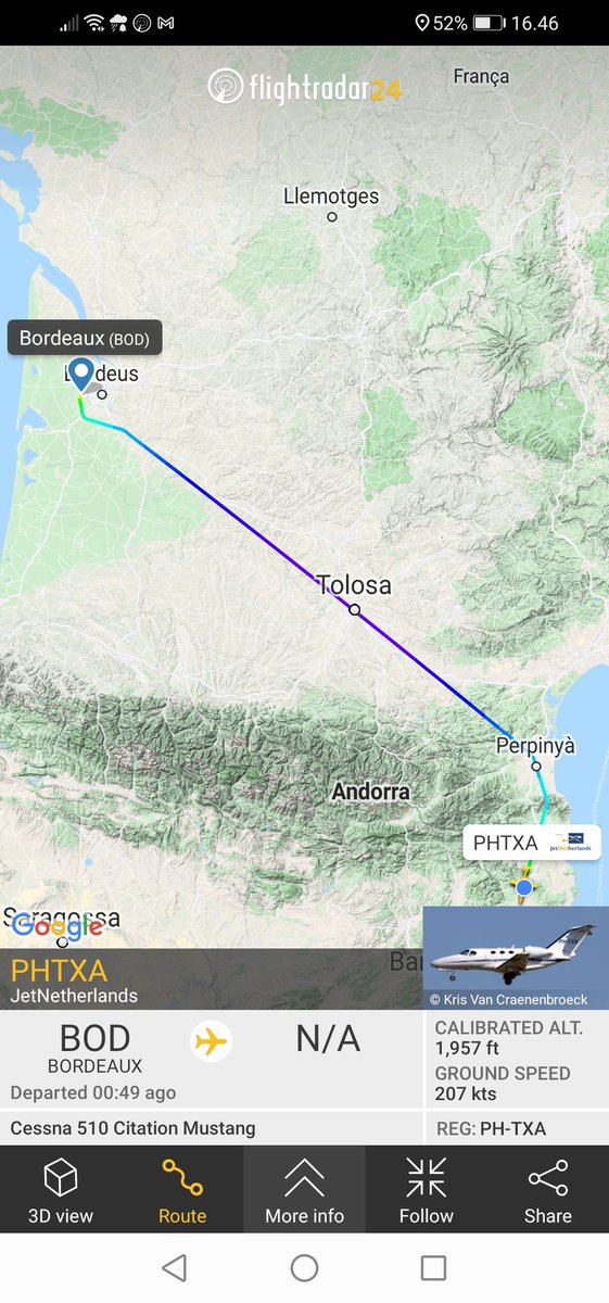 FlyAirMarc's tweet photo. Aterrant desde Bordeus #BOD #LFBD a Girona #GRO #LEGE ara mateix, un preciós mini-executiu @Cessna #Mustang matriculat a Holanda.
#trànsitaeri @FlightradarCAT #AvGeek #aviationlovers https://t.co/XVd9SVEf9c