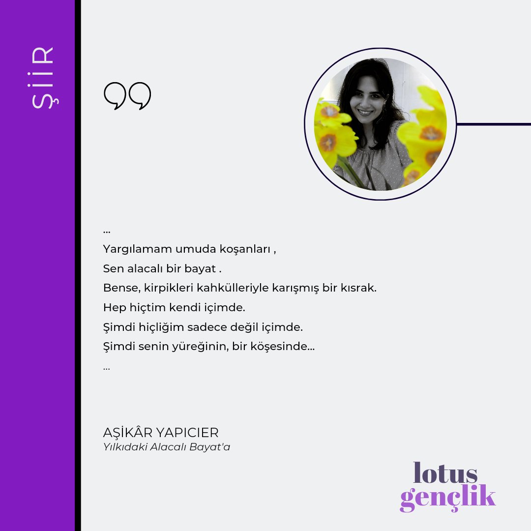 Yazarlarımızdan Aşikâr Yapıcıer (@asikarofficial)'in kaleminden harika bir şiir! Lotus Gençlik Topluluğuna destek olmak için gönderilerini beğenmeyi unutmayın. 🌸 
#trend #gundem #siir  #kesfet
lotusgenclik.org/yilkidaki-alac…