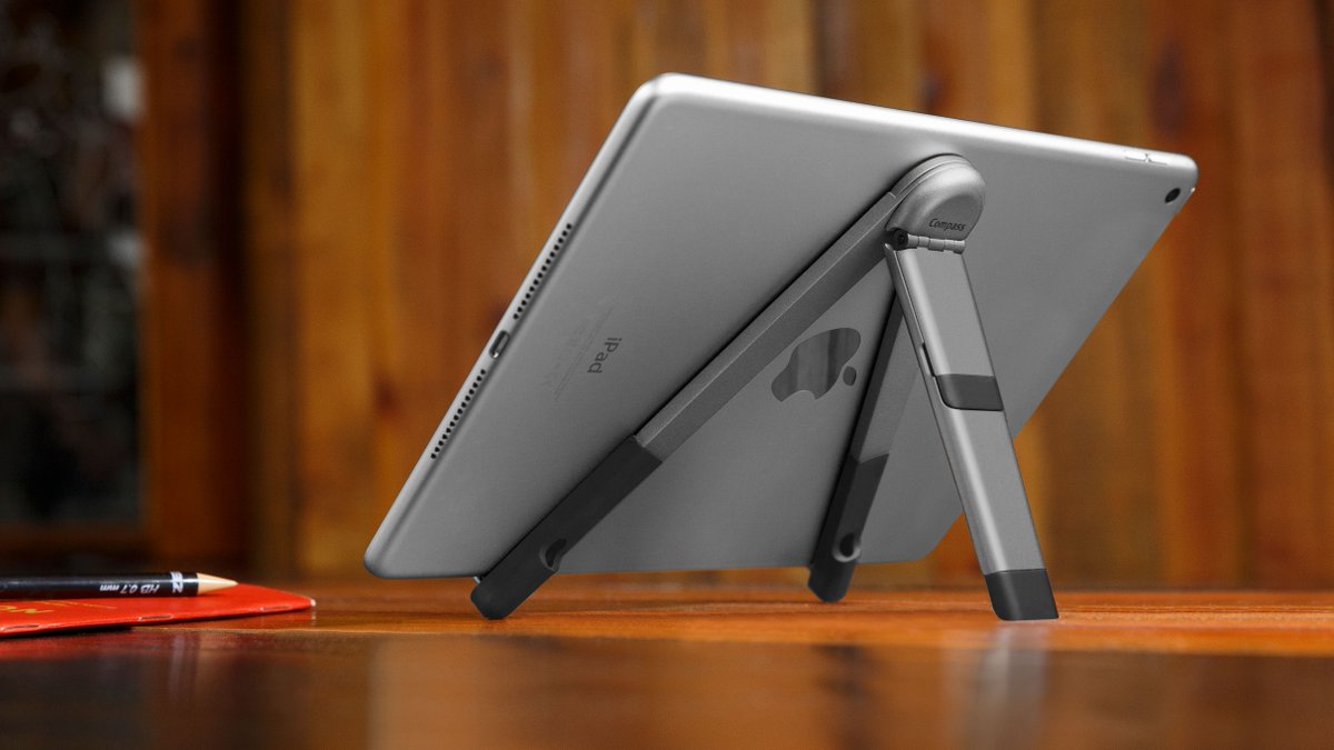 twelvesouth's tweet photo. New #iPadPro? Check this out 👀 #CompassPro is the versatile all-metal folding stand that holds #iPad in both portrait & landscape mode at 3 angles - hands-free display, interactive desktop or sketching/typing wedge. Save $10 during our #MemorialDaySale! https://t.co/uhRtWSkgqK https://t.co/PF5CKHjHye