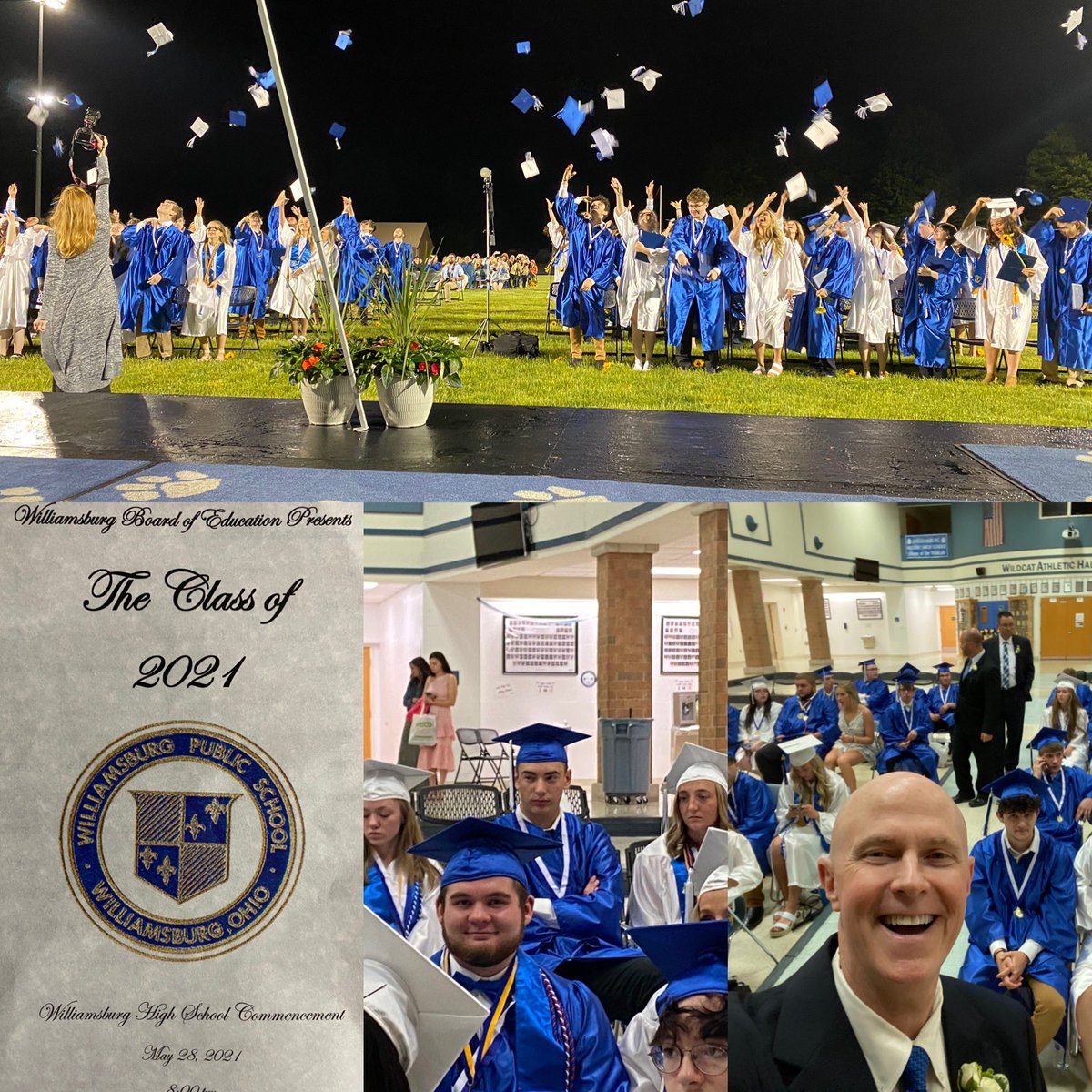 gregwellsOH's tweet photo. Wow, what an evening! Congrats to the @1burgschools #Classof2021! Grads, family, faculty and guests had to endure a lengthy rain delay and 46*F with wind chill. Perfect ending to rollercoaster ride of a year! This class is smart and tough...they will go far. #WildcatWay #Legacy https://t.co/ePx3CMkNPD