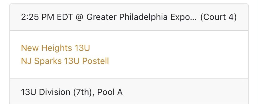 Day 1 in Philly. Ready for pool play. 

First game 12:15 (Court 3)-Team Final MD
2nd game 2:25 (Court 4)-NJ Sparks

Here we come <a href="/najeedurant/">Stewie G.</a>