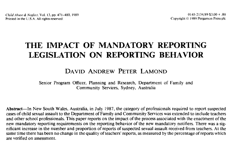 mandatenow's tweet photo. Here's an example of what happens when #MR is extended to #RegulatedActivity. This was from 1987, such data was omitted from the @ukhomeoffice #MR consultation. Lamond was then commissioned to mine the data. The abstract is attached and a summary of some of the findings. https://t.co/EltIunTOpy