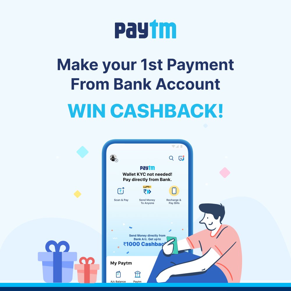 Make your life easier with Paytm! Send Money, do Recharges and Bill Payments, and Pay at any Shop securely and instantly from your Bank A/c! Get Flat ₹10 cashback on your 1st Payment made from any Bank A/c p.paytm.me/xCTH/c4acc46f