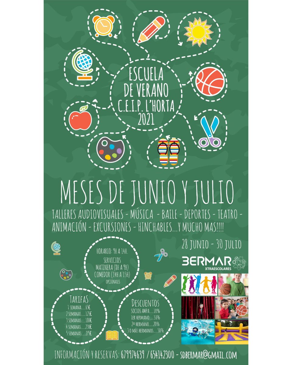 bermarsd's tweet photo. 🚨¡YA ESTÁ AQUÍ!🚨

Lo estábamos deseando con todas nuestras fuerzas, y es que le tenemos mucho cariño a La Escuela de Verano del @ceiplhorta 🥰

Volvemos a la carga con más ratos de diversión y un sinfín de novedades✅

Para más información:
📱 679974639 / 654142300 https://t.co/VwTKi3lhS3