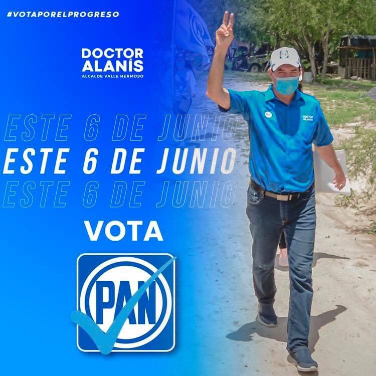 Este 06 de junio vamos a ganar y  #Vallehermoso votará por el progreso ✌🏻‼️

#DrAlanís #AmigosdeAlanís #VotaxElProgreso #VotaPAN