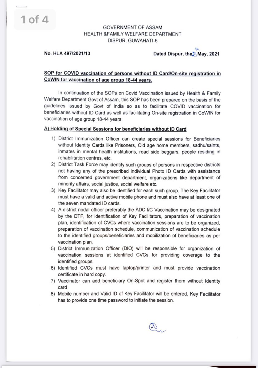 nhm_assam's tweet photo. ATTENTION 📢!!! 

#SOP for #COVID19 #vaccination in the age category of 18-44 years #without valid ID proof &amp; #onsite registration! https://t.co/OxveYAUjDi