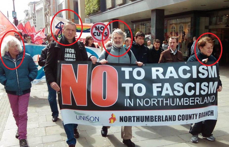 Leftwant2bRight's tweet photo. Here's #twafa #MikeBowman Corbynite #labour Cllr with his Unison Fight Racism Fight Fascism banner A spinoff from the obvious communist banner group in 2015 with the hobbit #JonathanProctor -who back then spent most of his time outside M&amp;S with other Momentum Lab voter, activists https://t.co/R4LOaCRP9G
