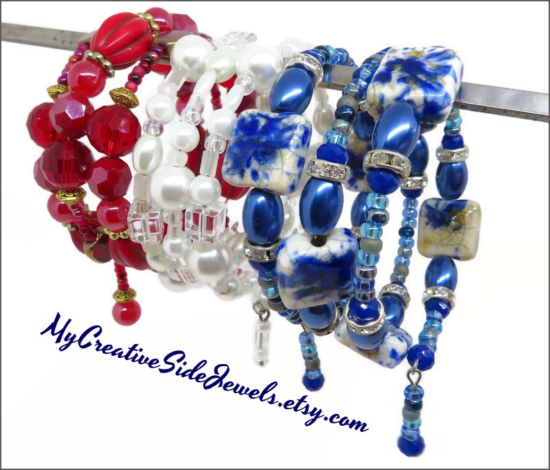 VanessaCarrett1's tweet photo. Red, white and blue bracelets! SHOP: https://t.co/NWdvSJKx7k #bracelets #memorywirebracelets #redwhiteandblue #MemorialDayWeekend #memorialdaysales #handmadejewelry #statementbracelets #wrapbracelets #bohojewelry #shopsmall #integritytt #etsymntt #etsyspecialt #craftychaching https://t.co/wFjB0T57HU