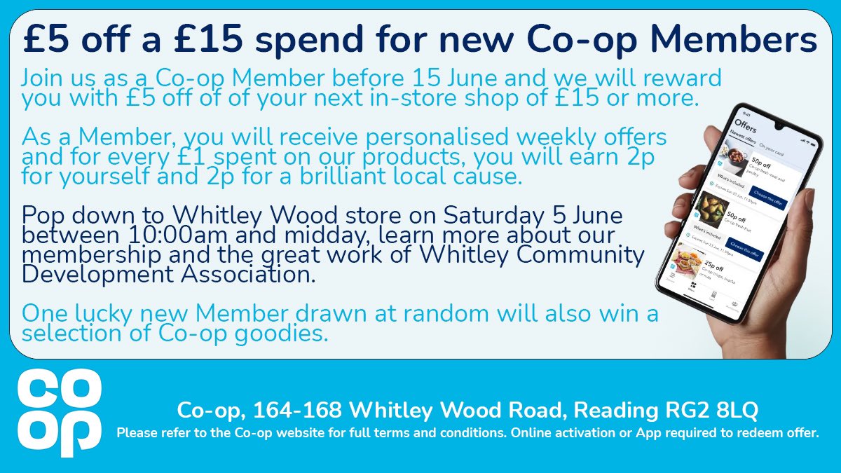mike_k_coop's tweet image. There’s no better time to become a @coopuk member! Join us now and get £5 off of your first shop of £15 or more. And being a member means endless benefits and rewards for you and your community. Learn more about membership and the work of @Whitley_CDA next Saturday! More below.