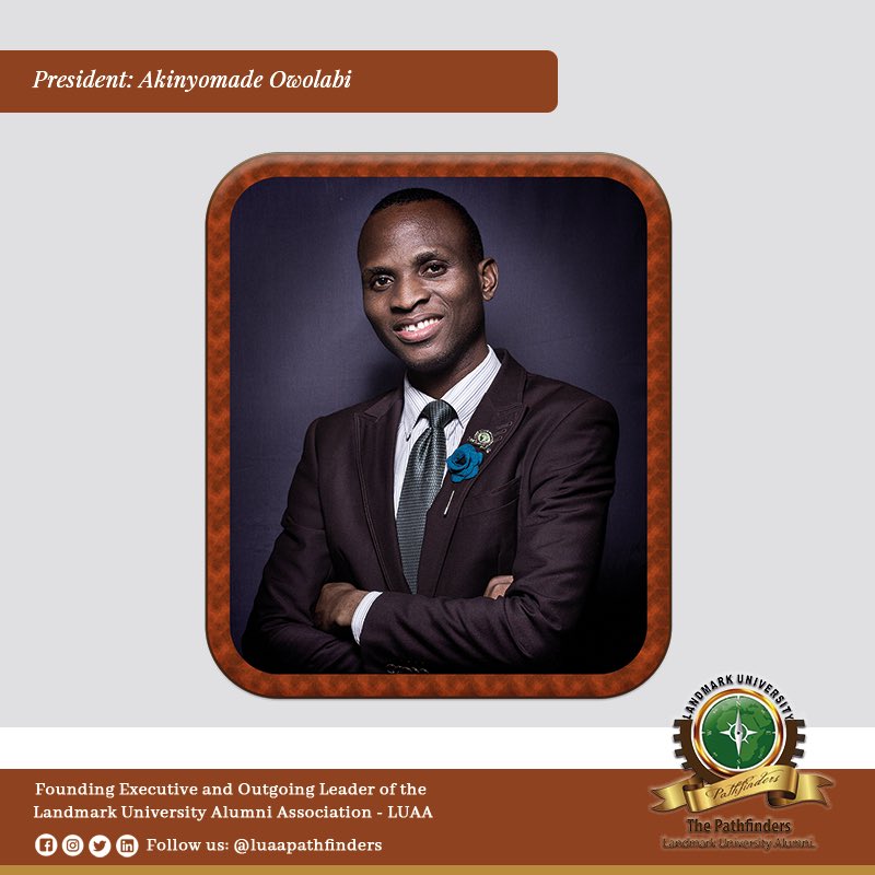 luaapathfinders's tweet photo. President: Akinyomade Owolabi (@Yomade_Omo_Akin).

Founding #Leader and Outgoing Executive of the #LandmarkUniversityAlumni Association - LUAA.

#LUAA #Pathfinders #SLICE #FoundingLeaders #OutgoingLeader 
#OutgoingPresident #President #LUAApathfinders #AlumniPresident #Alumnibr https://t.co/hi8d0u8Kc4
