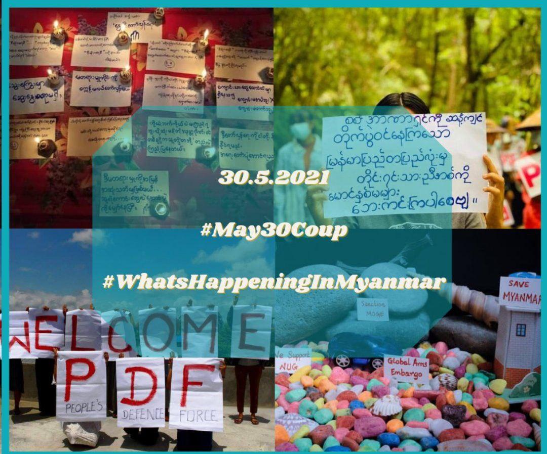 မနက်ဖြန် (30.5.2021) မှာသုံးရမှာတွေပါ။Hashtag အသစ်ရော၊ Tagline ရော မရှိသေးပါဘူးခင်ဗျာ။

Hashtags👇

#May30Coup
#WhatsHappeningInMyanmar
