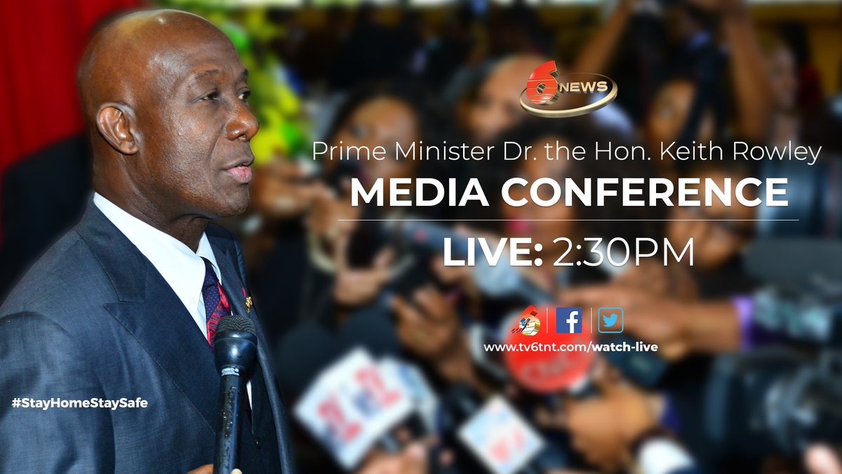 tv6tnt's tweet photo. PM Dr. the Hon. Keith Rowley will host a media conference at 2:30pm, live from the Diplomatic Centre, St. Ann's, Port of Spain. 

Join TV6 on our traditional &amp; digital platforms for live coverage, streaming here: https://t.co/k2vhvAnGFf, https://t.co/jNlb8GKQJo &amp; Twitter.

#COVID https://t.co/mU6SUTBio2