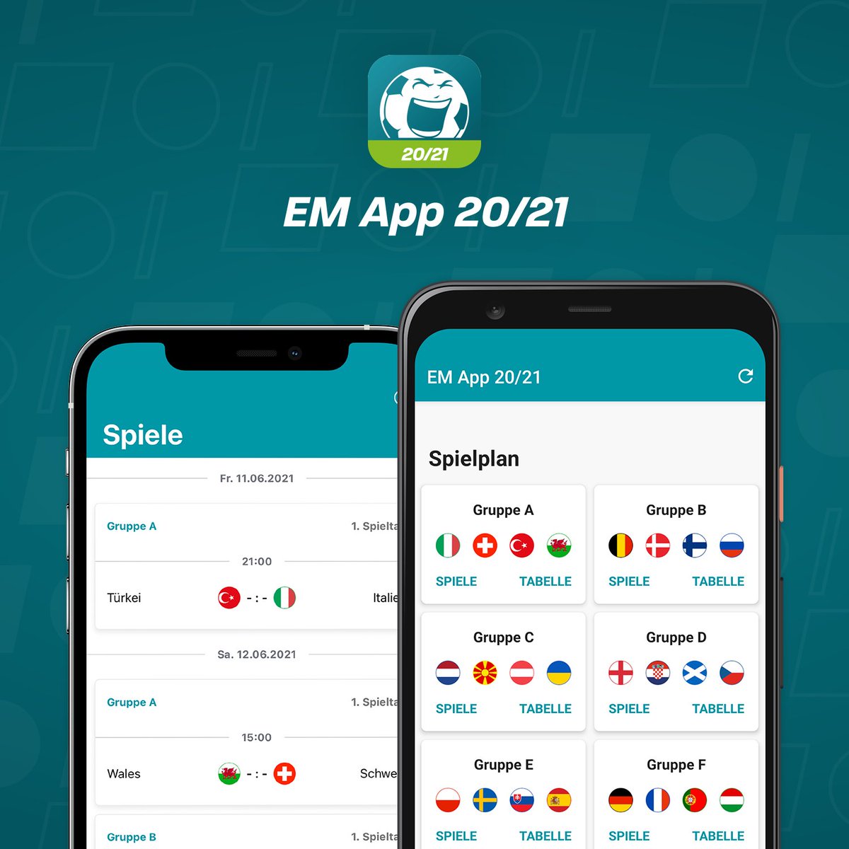 toralarm's tweet photo. Lange hat es gedauert, aber endlich ist die EM 🏆 da. Installiert euch unsere EM-App, um den Spielplan immer in der Tasche zu haben. Übersichtlich, schnell und einfach zu handhaben! 
#TorAlarm #EM2021 #DFB_Team https://t.co/zrCHWHbpqz