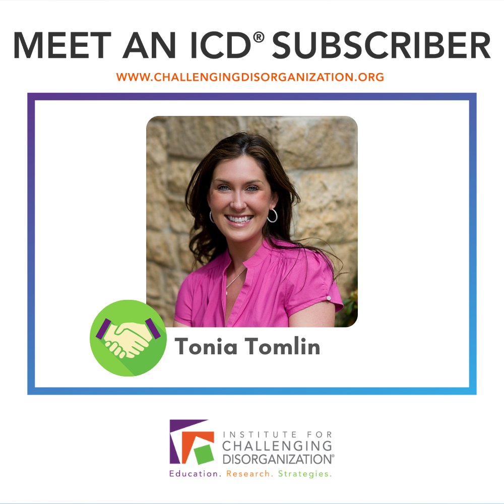 icd's tweet image. Meet Tonia Tomlin!  Tonia is a subscriber from Plano, Texas, and owner of Sorted Out, LLC (sortedout.com).  

We are so happy to have Tonia as a valued member of our ICD® community! 

#icdcommunity #sortedout