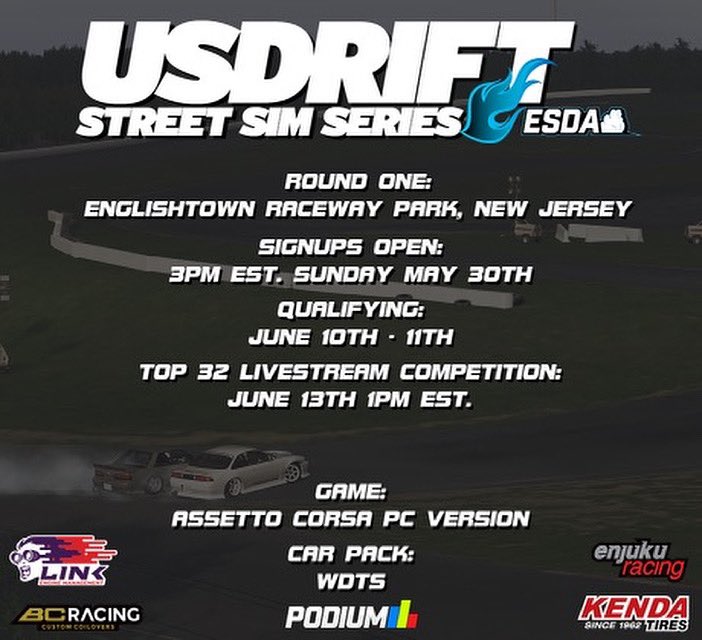 usdrift's tweet image. We’re excited to announce the creation of the USDrift Street Sim Series presented by @esports_drift__association (ESDA) for the 2021 season / #usdrift #streetsim #esda #podiumesports #linkecu #kendatire #enjukuracing #bcracing #assettocorsa