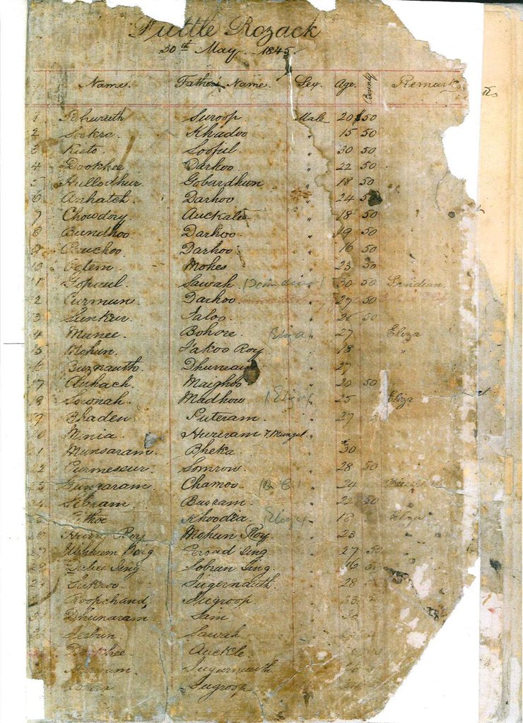 cutlassmagazine's tweet photo. “These records list the 225 adult Indian indentured labourers who, on this very day 176 years ago, were nearing their final destination. Aboard the Fatel Razack (meaning ‘Victory of Allah the Provider’ in Arabic), they would ‘arrive’ in Trinidad and Tobago on May 30th, 1845.” https://t.co/Cw24w4lF5N