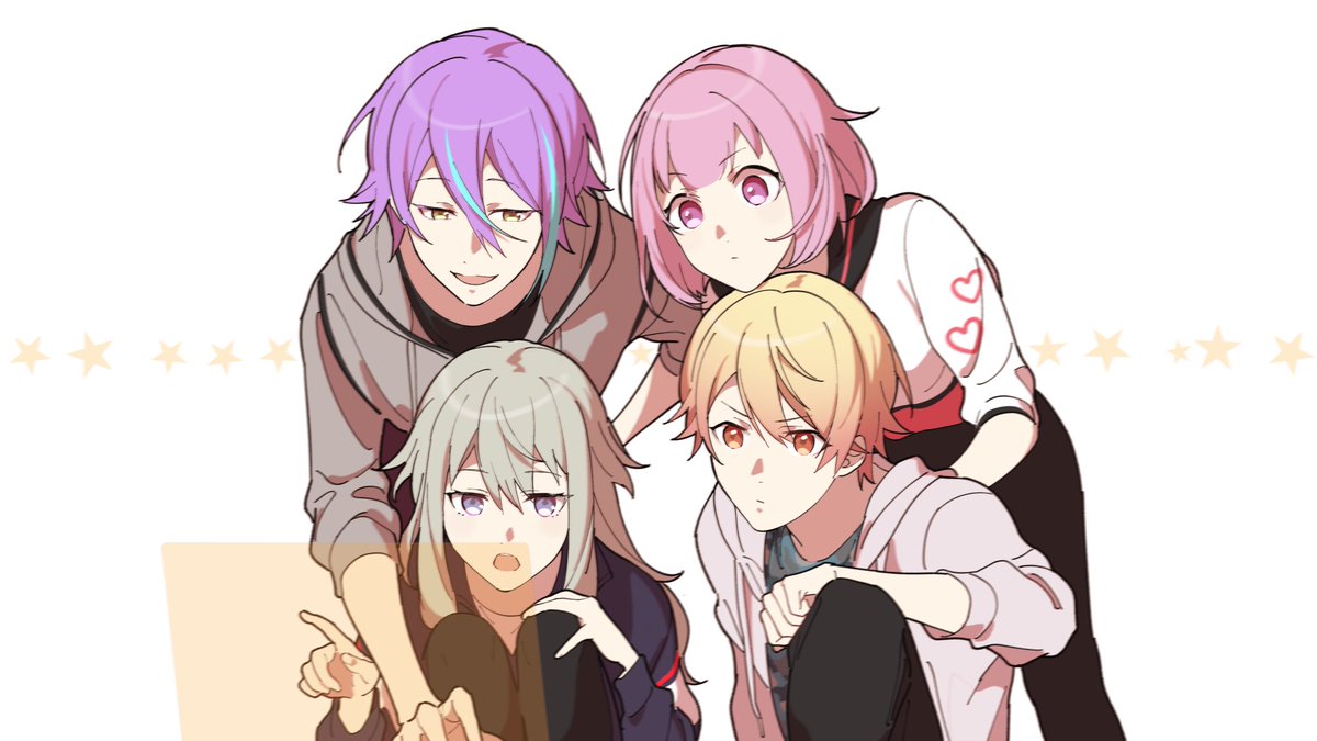 multiple boys multiple girls 2boys purple hair pink hair blonde hair streaked hair  illustration images