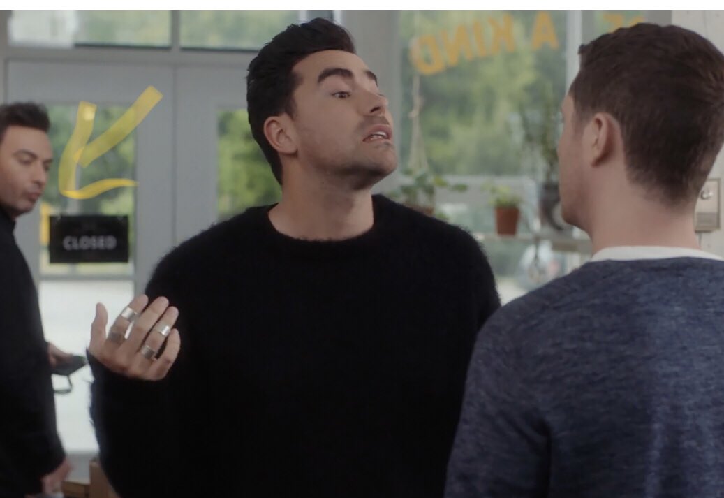 raheann's tweet photo. After watching all 6 seasons for at least a few dozen times I just saw this! Antonio visiting Rose Apothecary ripping off Davis’s ideas! #SchittsCreek https://t.co/oaDShtVQ5T