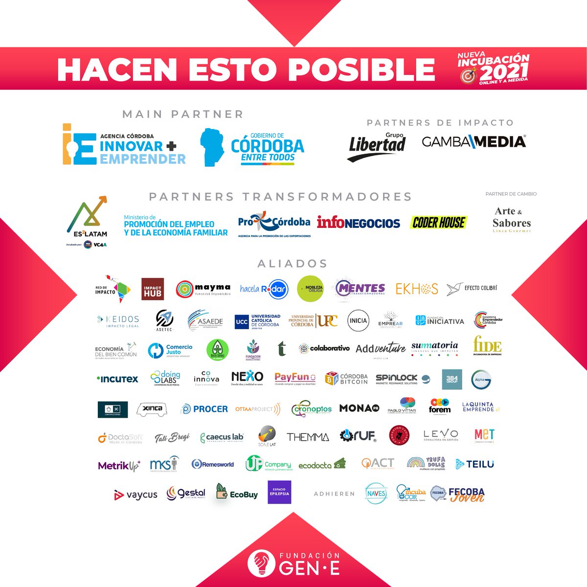 ¡EMPRENDÉ CON IMPACTO!

@fundaciongene lanzó el programa de incubación 2021  7ma generación.

+Info fundaciongene.org/incubacion2021/

#Sostenibilidad #TripleImpacto #DobleImpacto #ImpactoSocial #ImpactoAmbiental #ODS